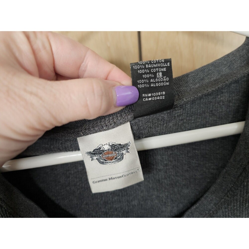 Harley Davidson Womens 1W Gray Thermal Henley Shirt Long Sleeve Motorcycle Logo - Picture 6 of 16